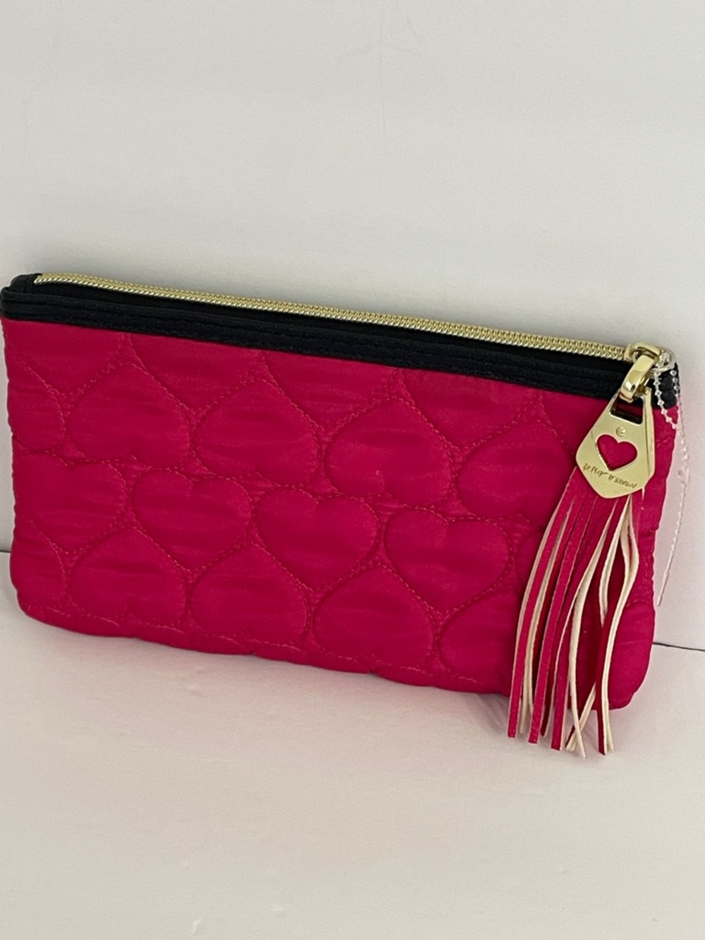 Betsey Johnson Puffy Hearts Cosmetic Pouch | Pink & Black